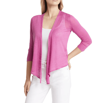 bubblegum pink linen sweater that can be worn 4 ways