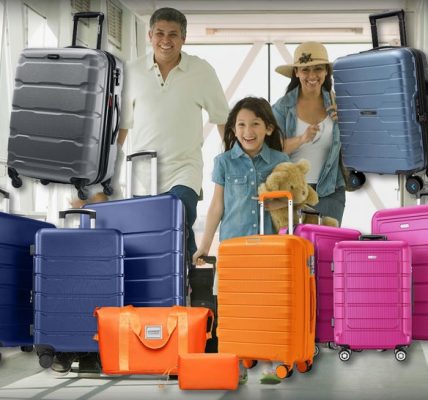 Family Walking Through The Airport Surrounded By Luggage