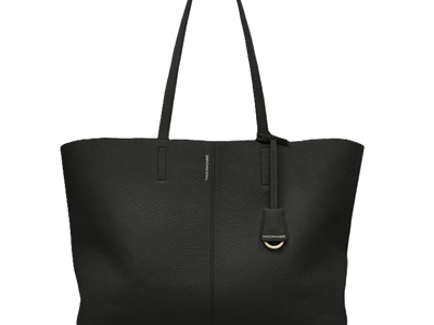 black leather zippered tote