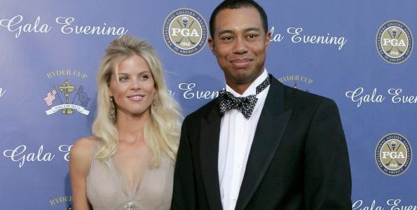 DETROIT - SEPTEMBER 15:  USA team member Tiger Woods with his fiance Elin Nordegren arriving at the 35th Ryder Cup Matches Gala Dinner at the Fox Theater on September 15, 2004 in Detroit, Michigan. (Photo by Andrew Redington/Getty Images)