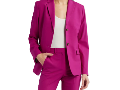 woman wears "wildflower" pink suit