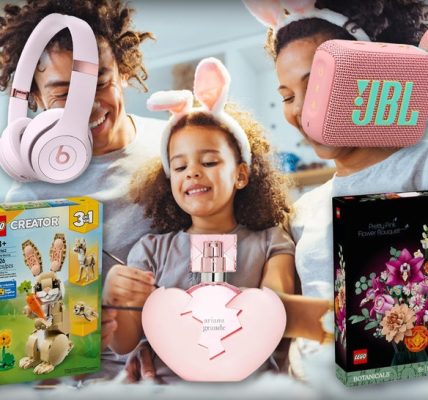 Family Celebrating Easter Surrounded By Easter Basket Deals From Amazon