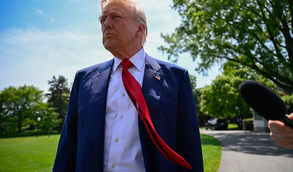 President Trump talks with reporters