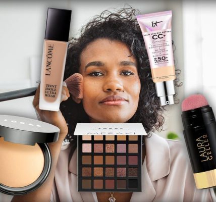 Woman Doing Her Makeup Surrounded By Amazon Cosmetics