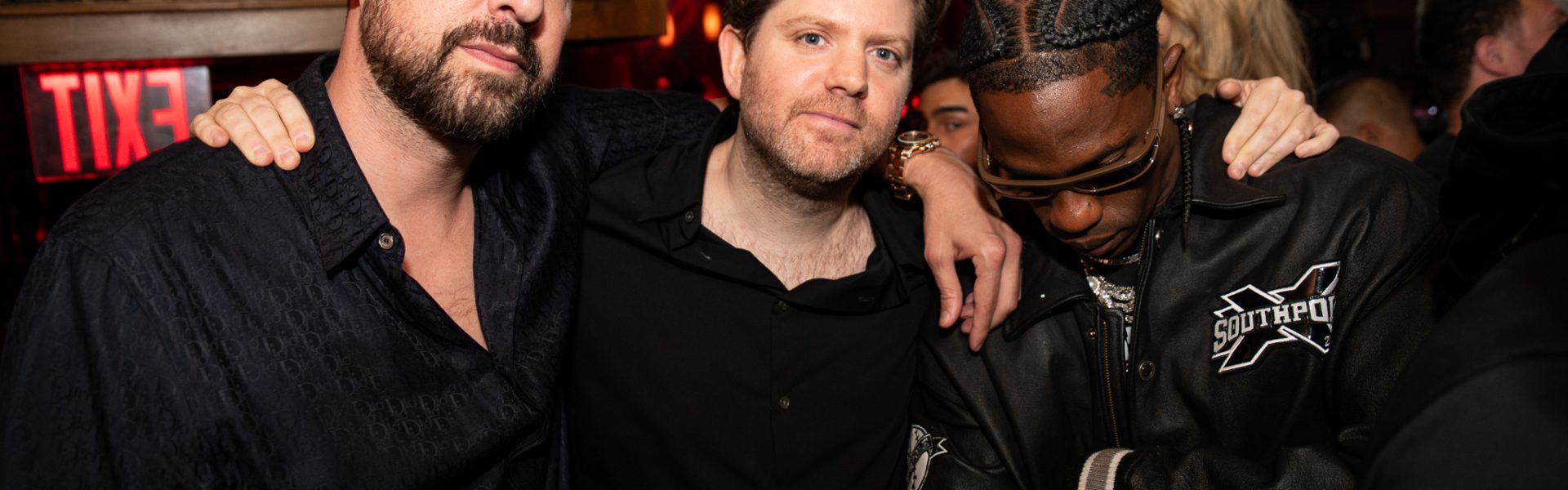 Travis Scott, Will Makris, and Tao Group Hospitality SVP Jonathan Schwartz celebrate the exec's 15th annual Lace Up birthday party with an exclusive dinner at Cathédrale in New York City where guests included Roddy Ricch, Busta Rhymes, Ty Dolla $ign, Foodgod, Alec Monopoly, Zack Bia, Chantel Jeffries, Serena Kerrigan, Sofia Franklin, Remi Bader, and more. Shaggy and G-Eazy performed at the fête sponsored by  Don Julio 1942.