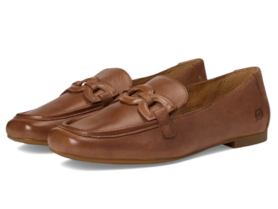 tan loafers with large buckle detail