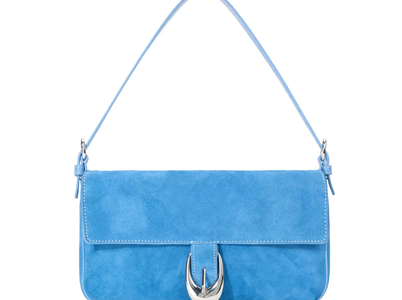 blue suede shoulder bag