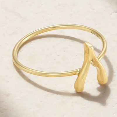 18k ring with wishbone