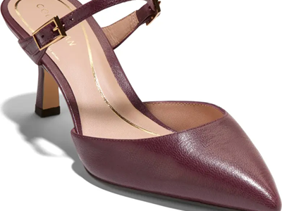 dark red heel with strap and no back