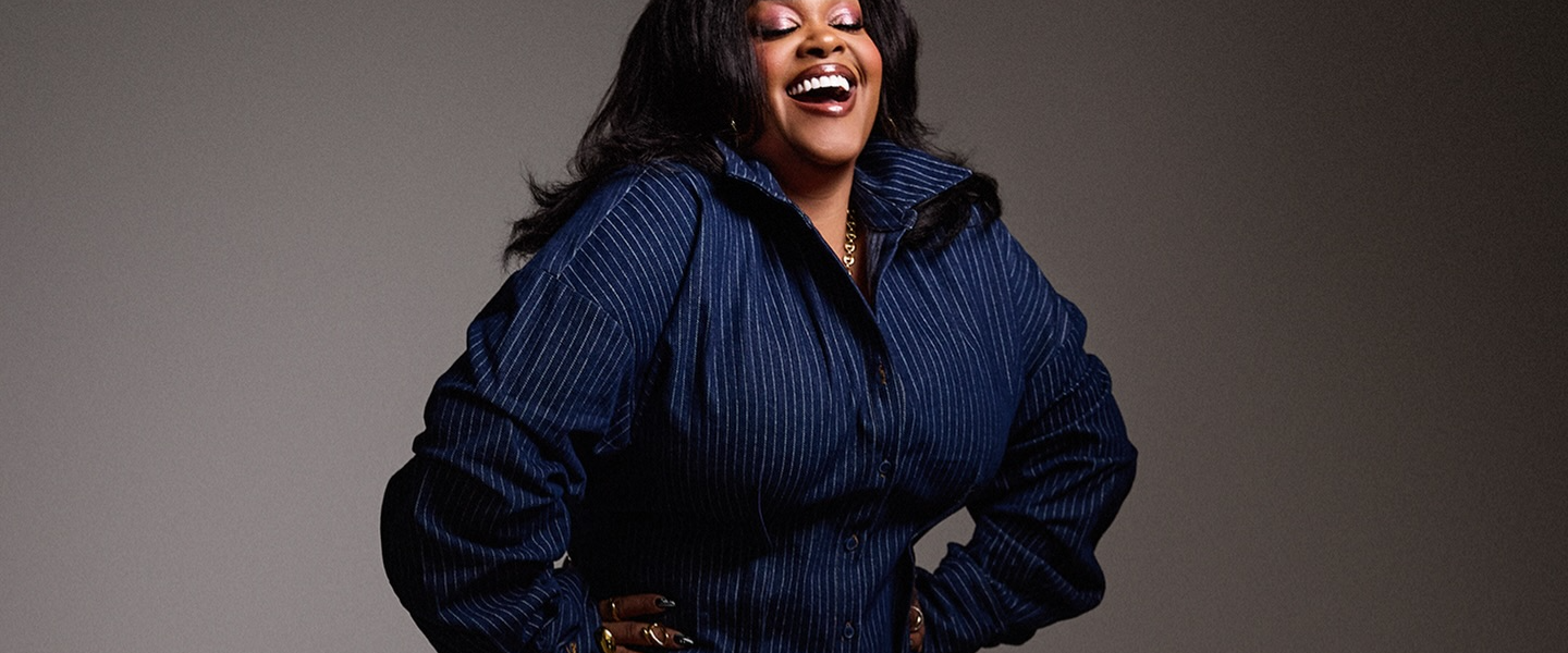 Jill scott in plus size denim set by OFUURE