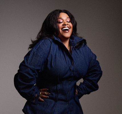 Jill scott in plus size denim set by OFUURE