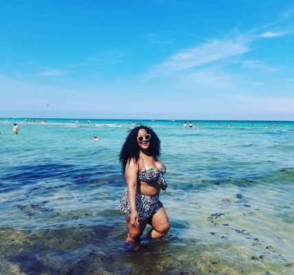 Marie Denee in Lane Bryant plus size bikini at Miami Curves Week