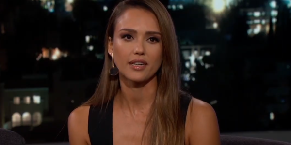 Jessica Alba talks to Jimmy Kimmel.
