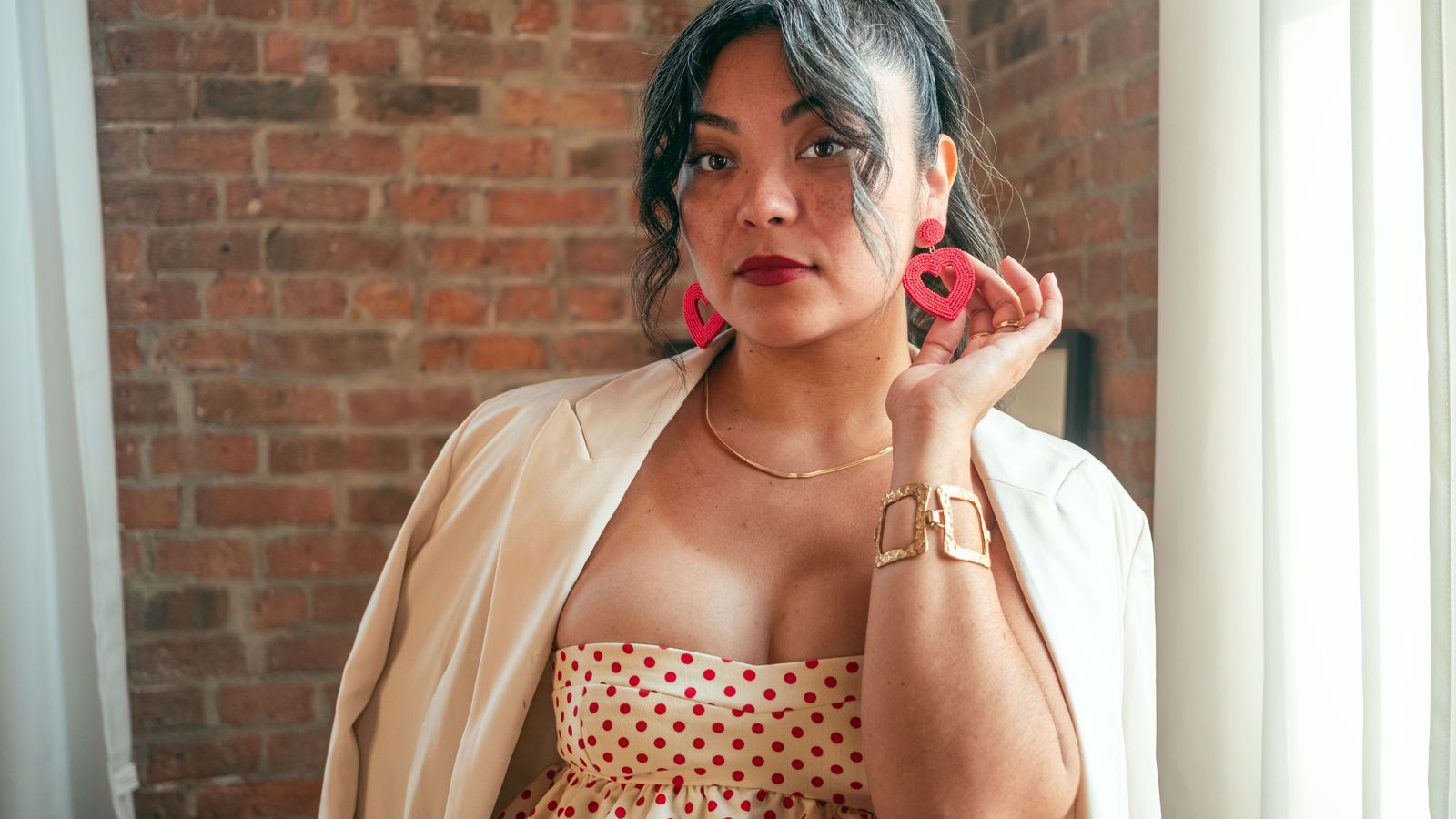 Polka dot dress and blazer