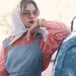 Denim overall scarf shirt