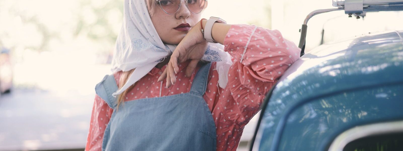 Denim overall scarf shirt