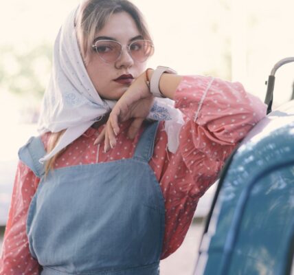 Denim overall scarf shirt