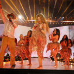 Wyclef Jean and Shakira perform onstage during Shakira: Las Mujeres Ya No Lloran World Tour - New Jersey Night Two at Met Life Stadium on May 16, 2025 in East Rutherford, New Jersey.