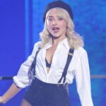 Sabrina Carpenter Wears Unbuttoned Shirt and Micro Shorts at VMAs