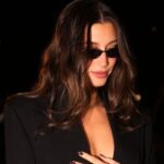 Plunging Suit Coat by Hailey Bieber Dips Dangerously Low at PFW